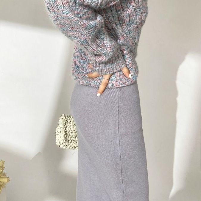 タイトスカート 編み地素材のハイウエストロングタイトスカート