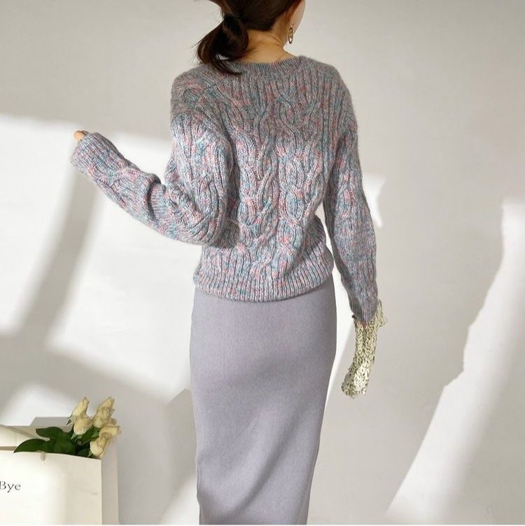 タイトスカート 編み地素材のハイウエストロングタイトスカート