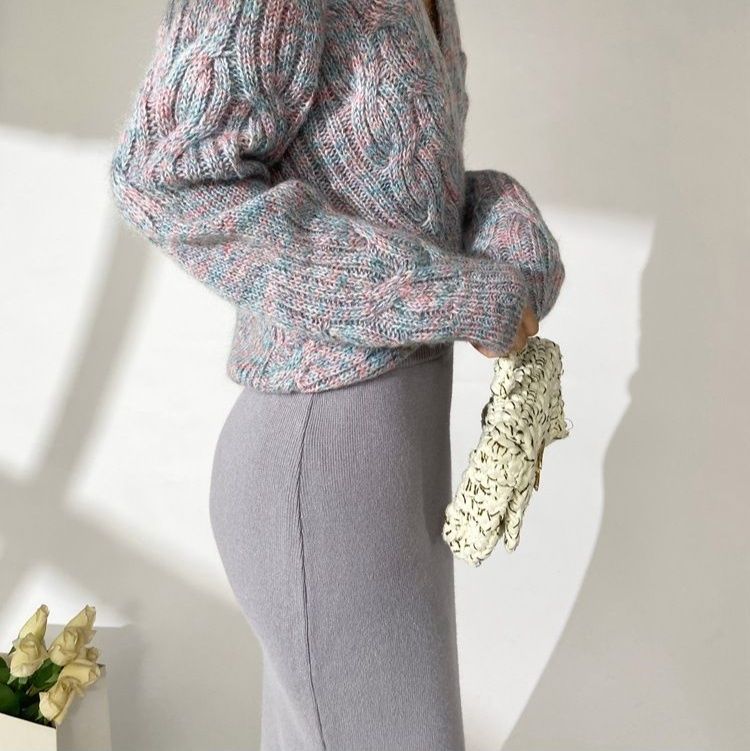 タイトスカート 編み地素材のハイウエストロングタイトスカート