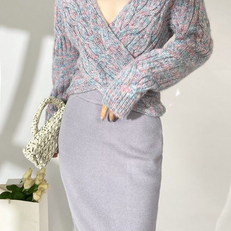 タイトスカート 編み地素材のハイウエストロングタイトスカート