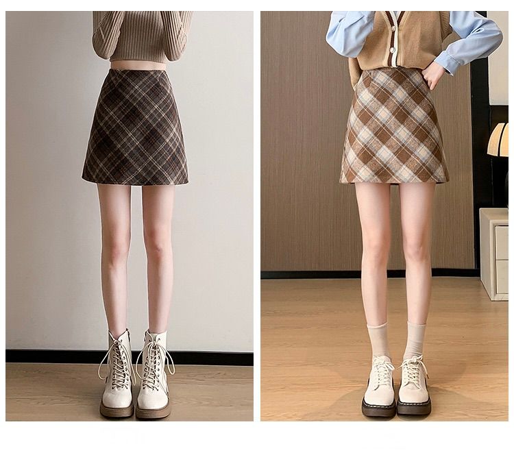 タイトスカート チェック柄ウール混紡タイトミニスカート