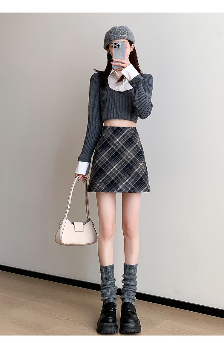 タイトスカート チェック柄ウール混紡タイトミニスカート