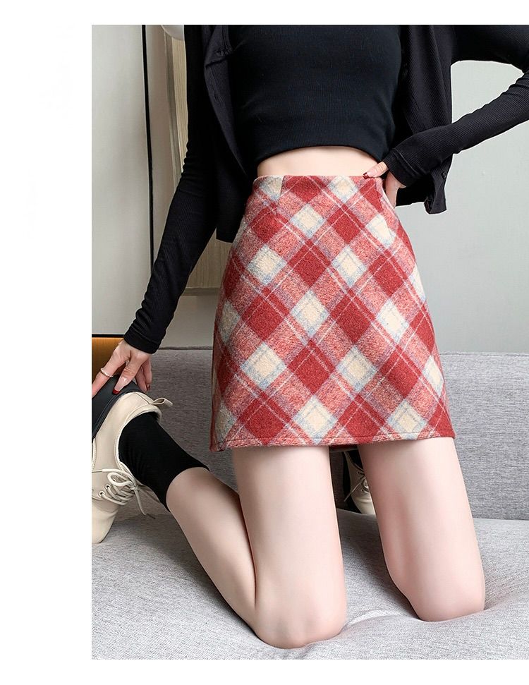 タイトスカート チェック柄ウール混紡タイトミニスカート