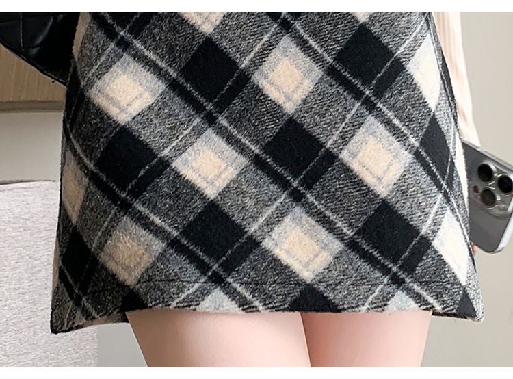 タイトスカート チェック柄ウール混紡タイトミニスカート