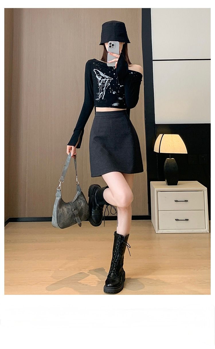 タイトスカート 大人可愛いハイウエスト台形ミニスカート