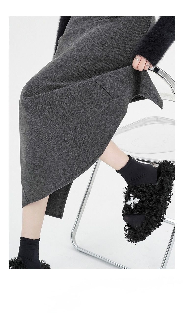 タイトスカート 上品な大人女性のウール混紡ロングタイトスカート