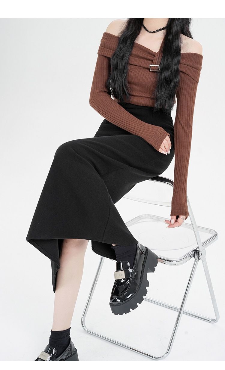 タイトスカート 上品な大人女性のウール混紡ロングタイトスカート