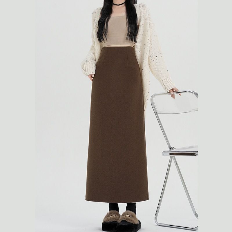 タイトスカート 上品な大人女性のウール混紡ロングタイトスカート
