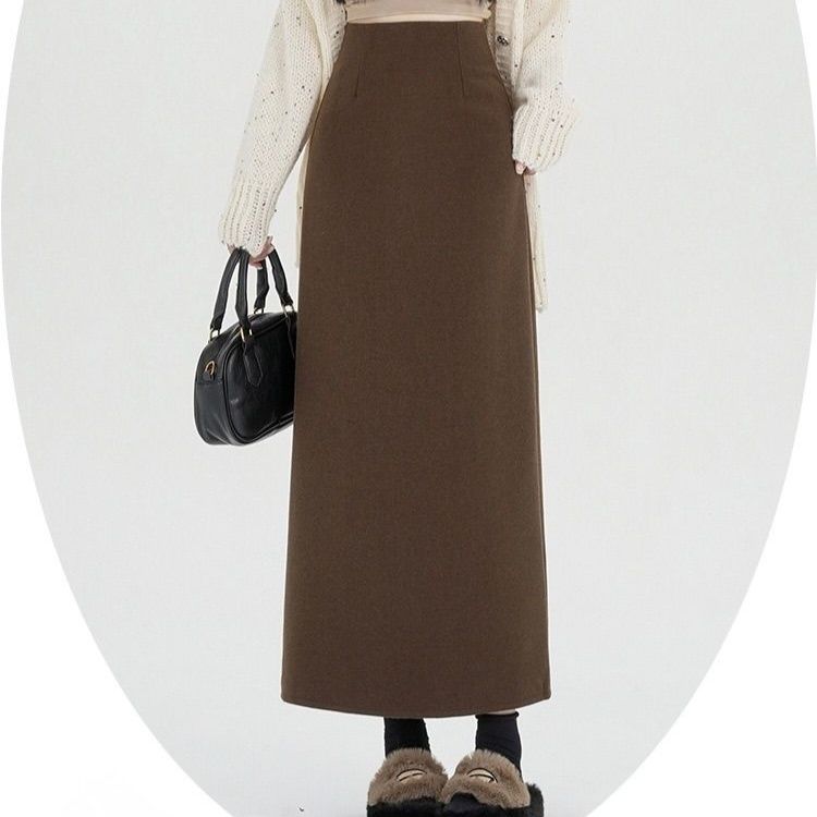 タイトスカート 上品な大人女性のウール混紡ロングタイトスカート