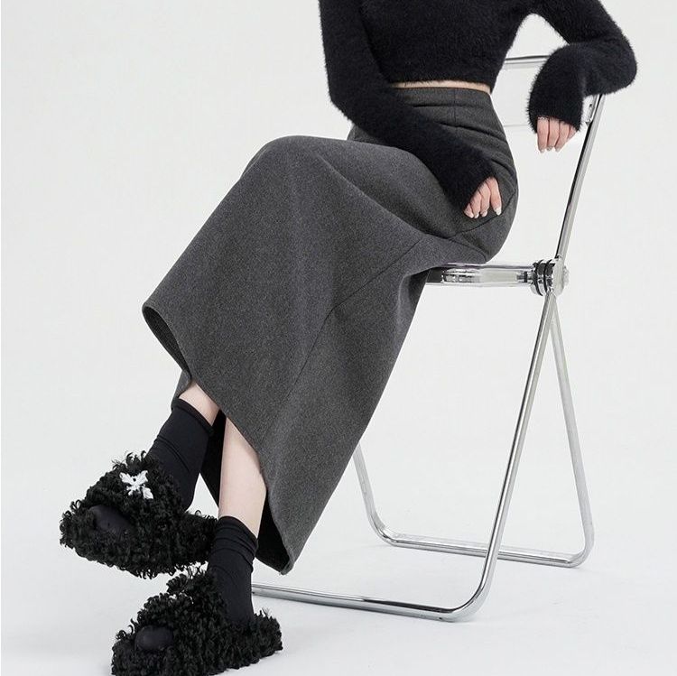 タイトスカート 上品な大人女性のウール混紡ロングタイトスカート