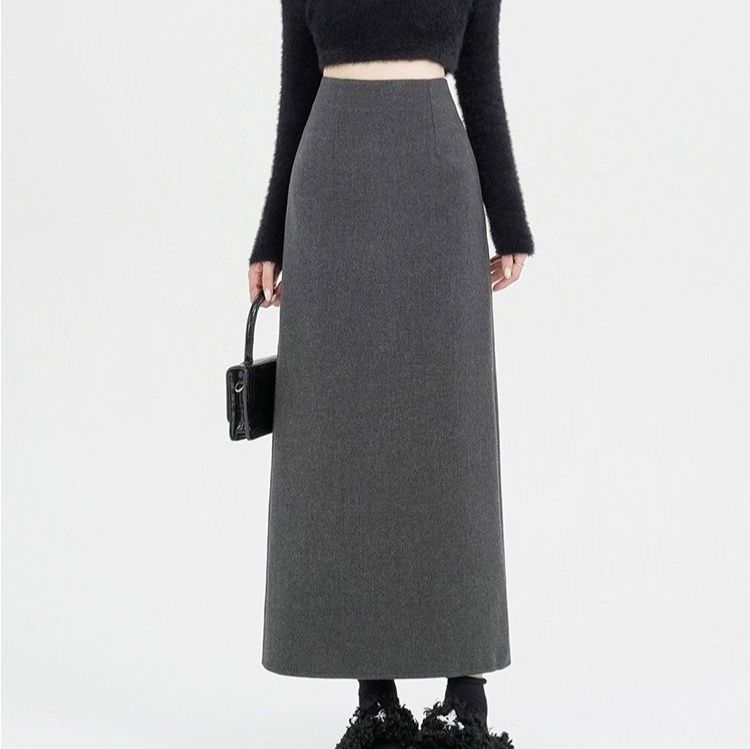 タイトスカート 上品な大人女性のウール混紡ロングタイトスカート
