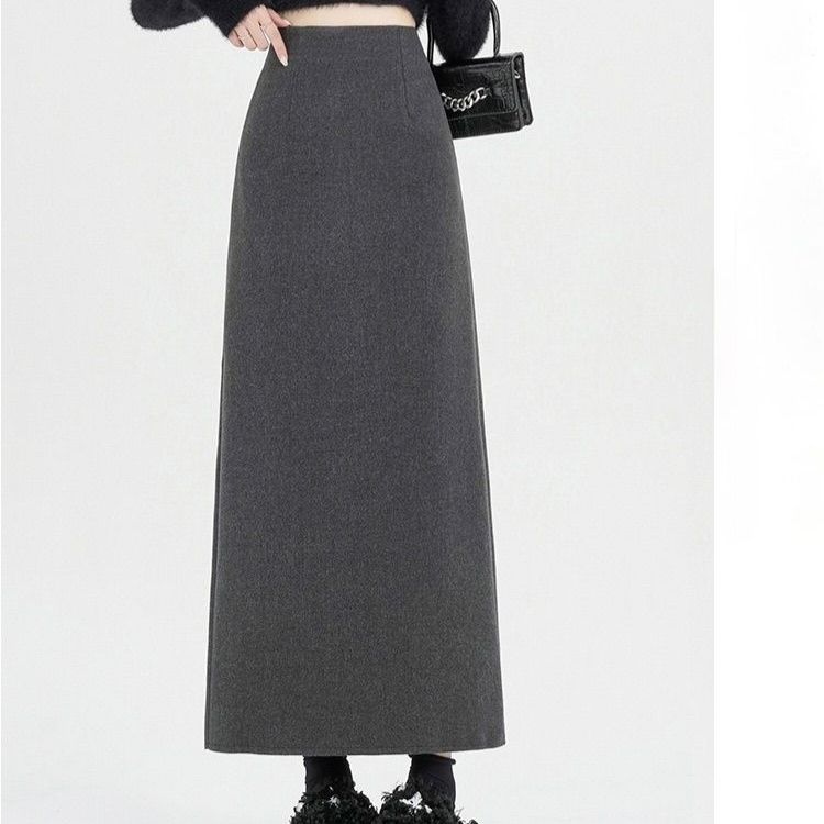 タイトスカート 上品な大人女性のウール混紡ロングタイトスカート