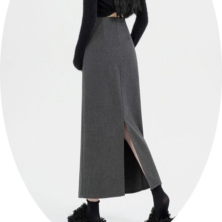 タイトスカート 上品な大人女性のウール混紡ロングタイトスカート