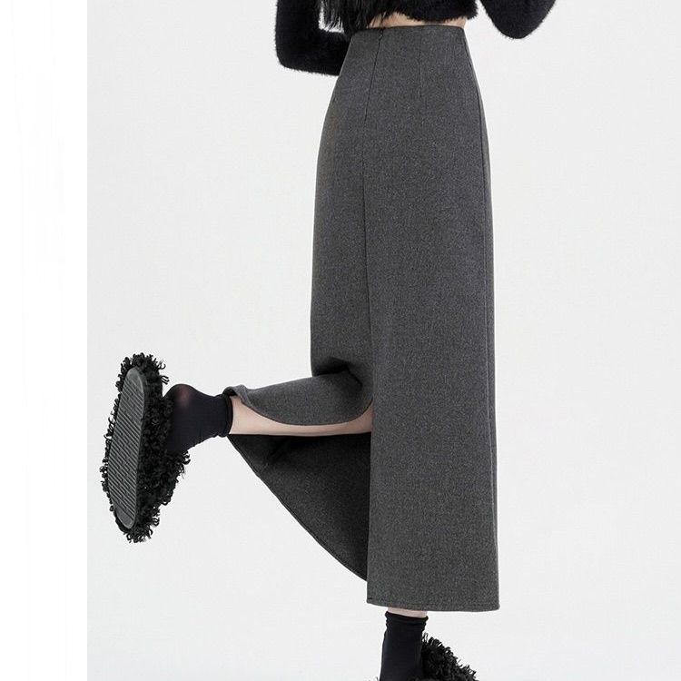 タイトスカート 上品な大人女性のウール混紡ロングタイトスカート