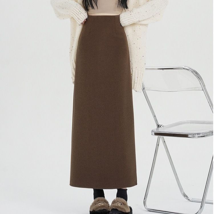 タイトスカート 上品な大人女性のウール混紡ロングタイトスカート