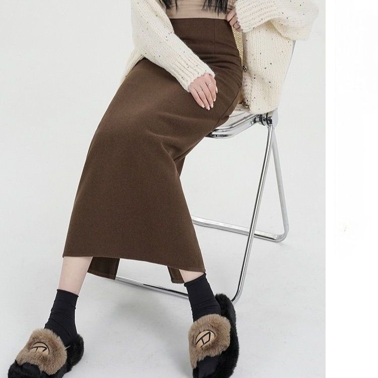 タイトスカート 上品な大人女性のウール混紡ロングタイトスカート