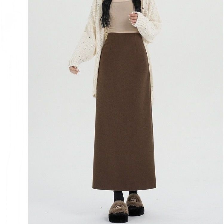 タイトスカート 上品な大人女性のウール混紡ロングタイトスカート