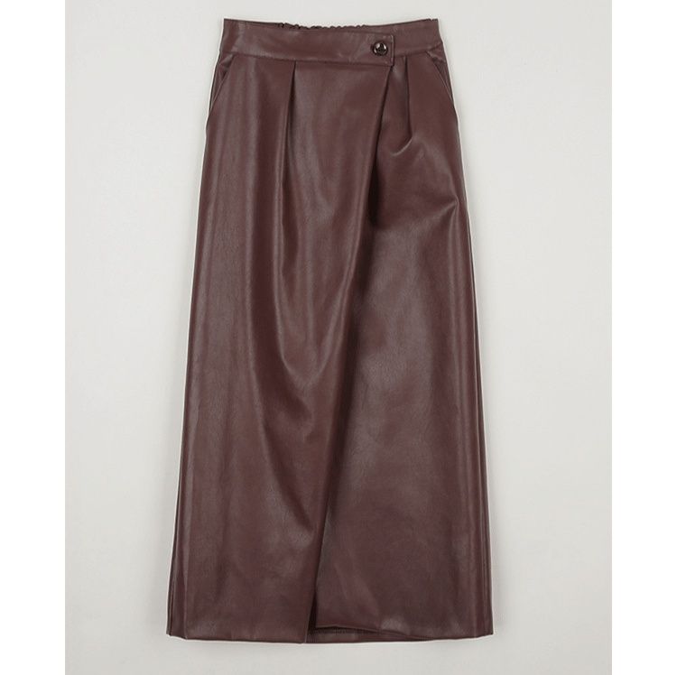 タイトスカート 合成皮革ラップ風タイトロングスカート