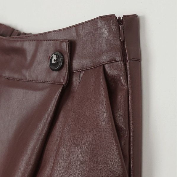 タイトスカート 合成皮革ラップ風タイトロングスカート