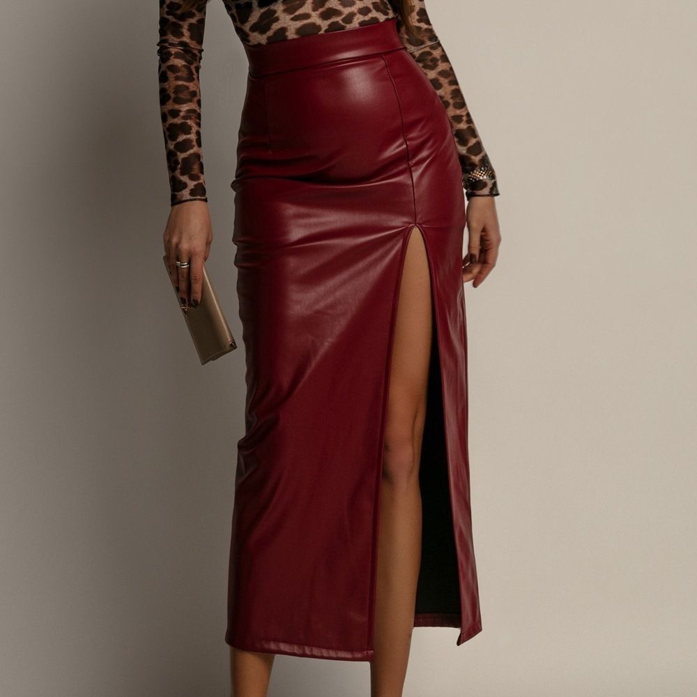 タイトスカート 合成皮革サイドスリット入りタイトスカートロング丈