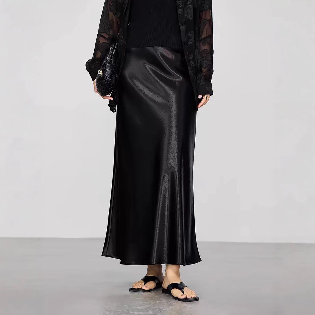 タイトスカート 光沢サテン素材タイトマキシスカート