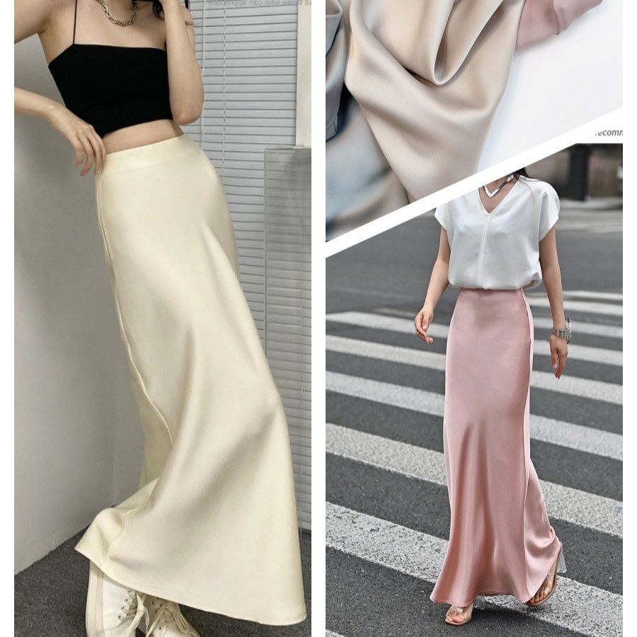 タイトスカート 光沢サテン素材タイトマキシスカート