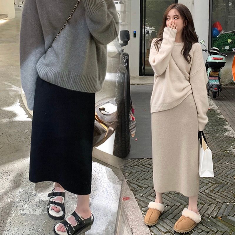 タイトスカート ニット素材美脚タイトスカートロング丈