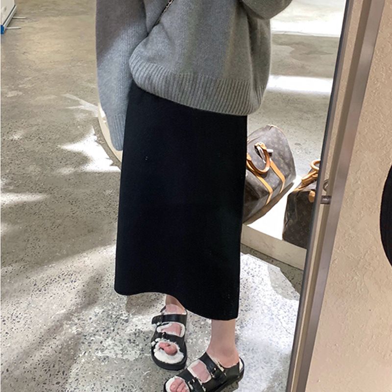 タイトスカート ニット素材美脚タイトスカートロング丈