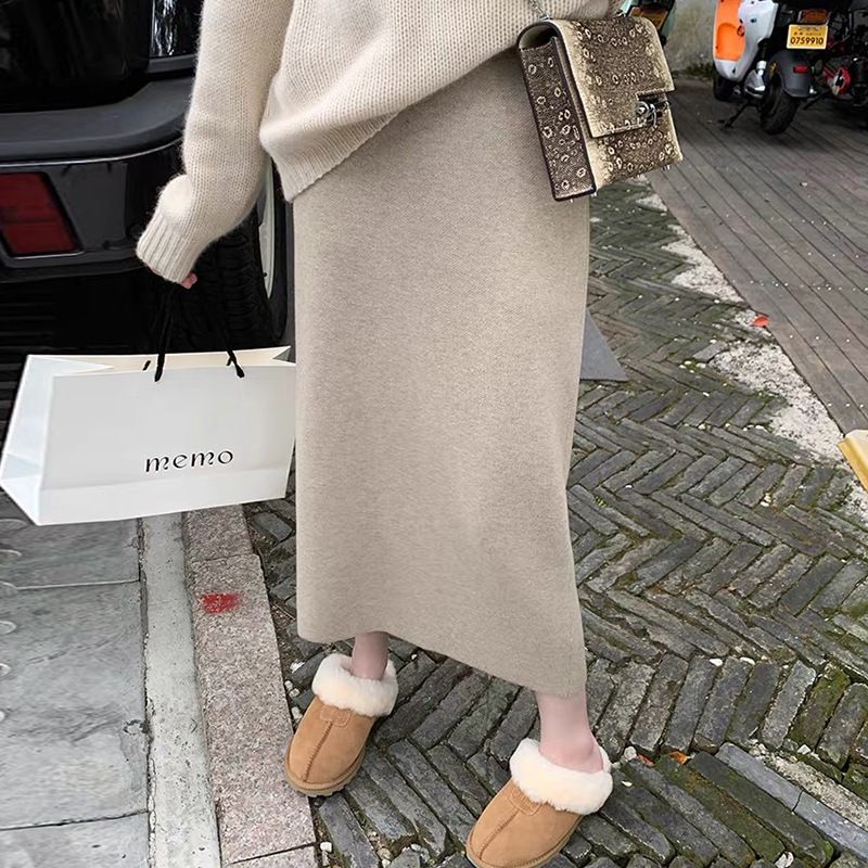 タイトスカート ニット素材美脚タイトスカートロング丈