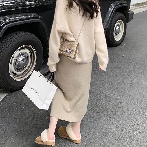 タイトスカート ニット素材美脚タイトスカートロング丈