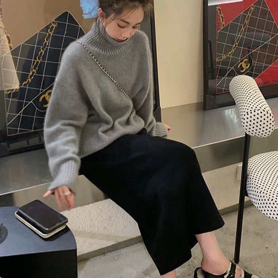 タイトスカート ニット素材美脚タイトスカートロング丈