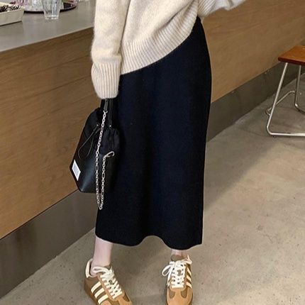 タイトスカート ニット素材美脚タイトスカートロング丈