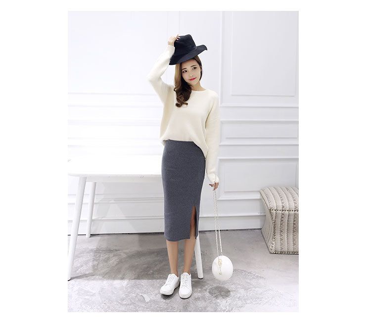 タイトスカート リブ編みニットタイトスカートひざ丈