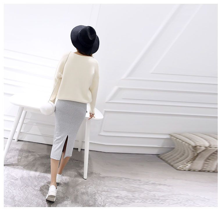 タイトスカート リブ編みニットタイトスカートひざ丈