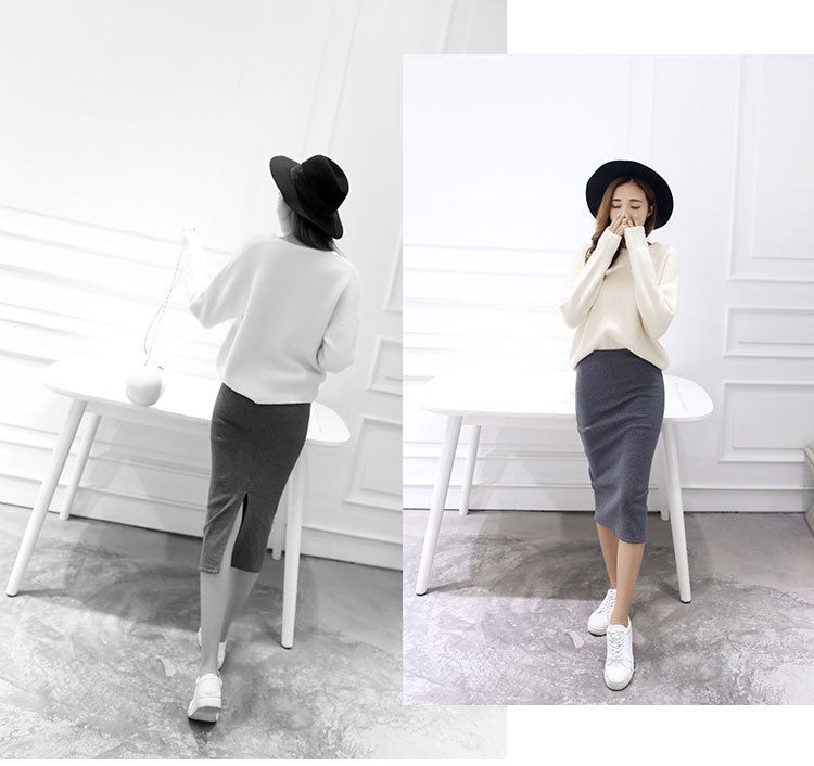 タイトスカート リブ編みニットタイトスカートひざ丈