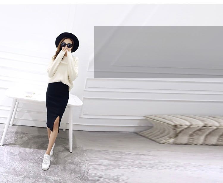 タイトスカート リブ編みニットタイトスカートひざ丈