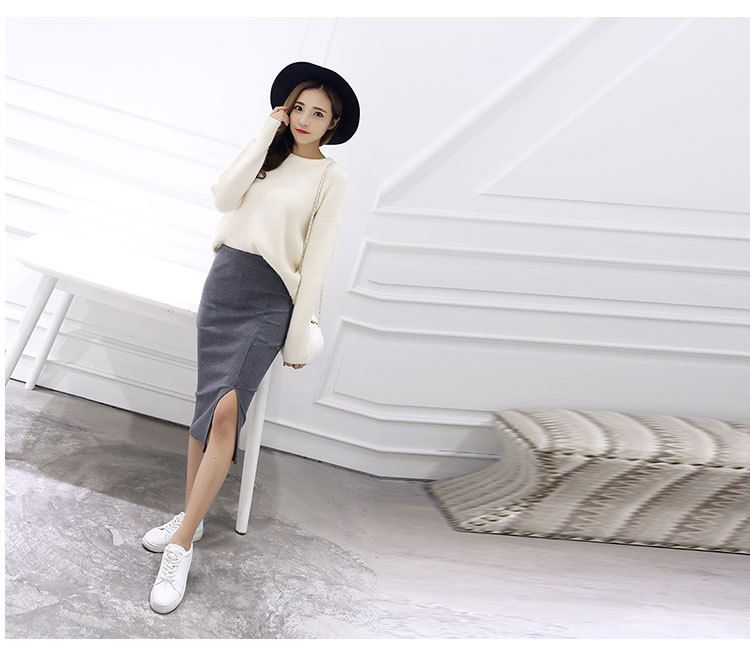 タイトスカート リブ編みニットタイトスカートひざ丈