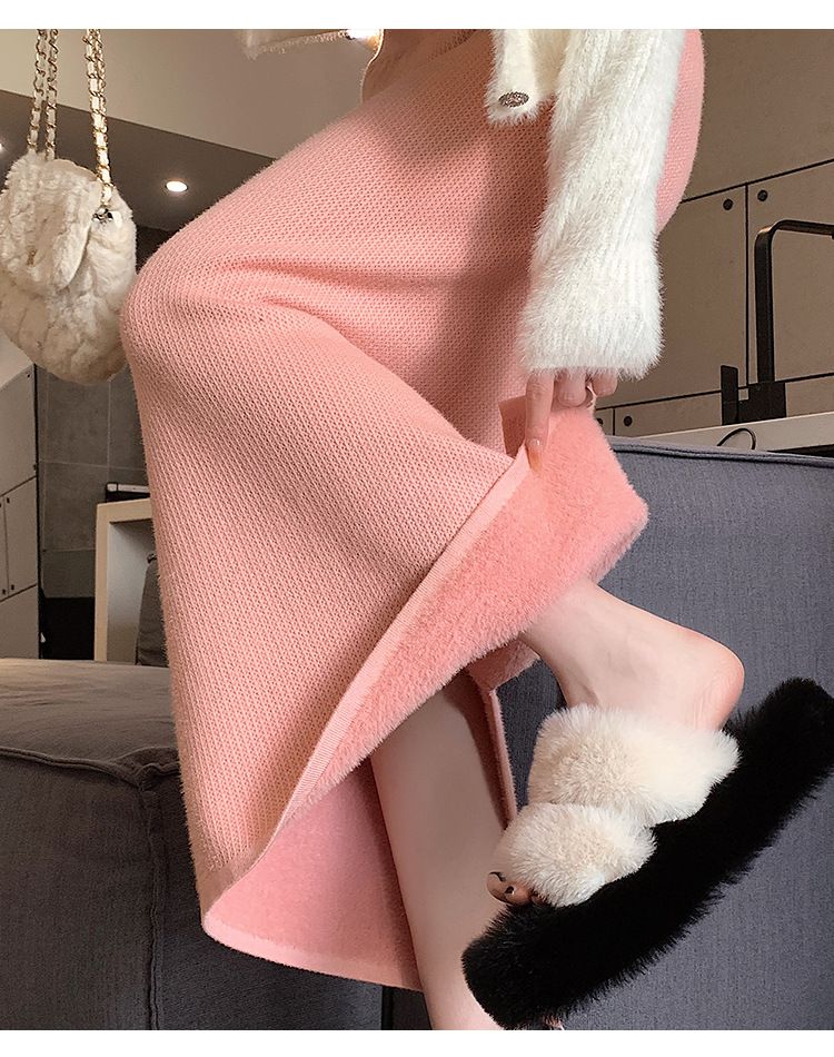 タイトスカート リブ編みニットタイトスカートロング丈