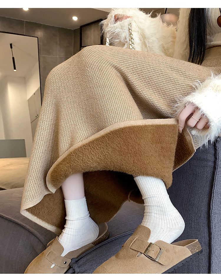 タイトスカート リブ編みニットタイトスカートロング丈