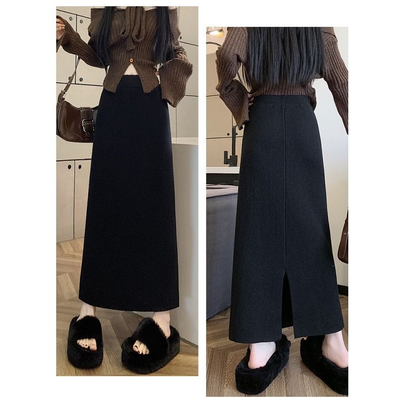 タイトスカート リブ編みニットタイトスカートロング丈