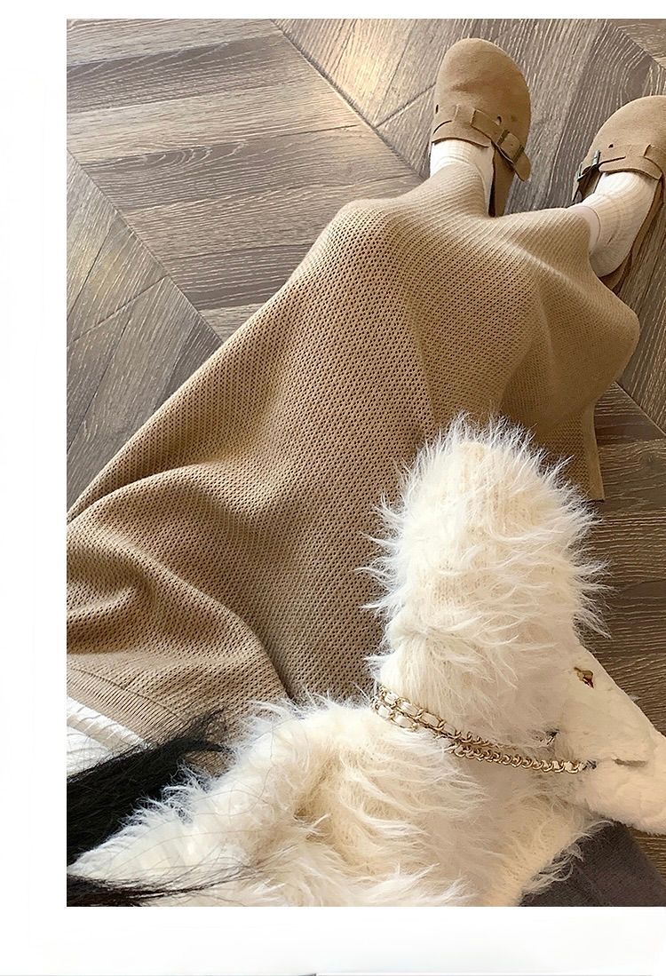 タイトスカート リブ編みニットタイトスカートロング丈