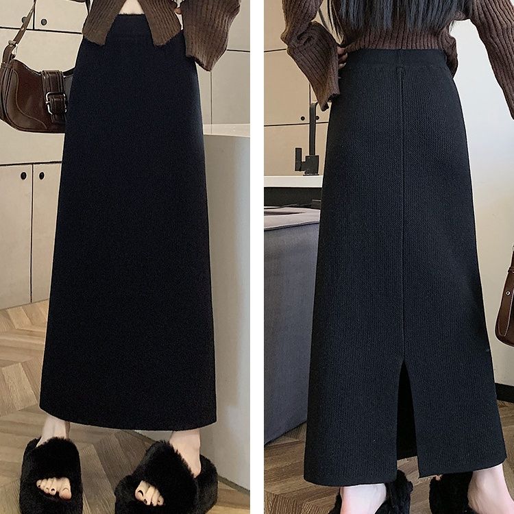 タイトスカート リブ編みニットタイトスカートロング丈