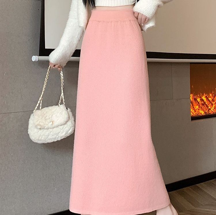 タイトスカート リブ編みニットタイトスカートロング丈