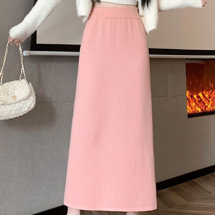 タイトスカート リブ編みニットタイトスカートロング丈