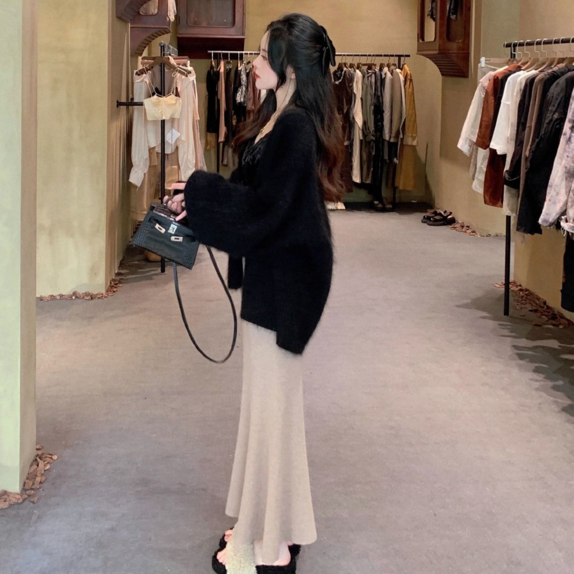 タイトスカート リブニットタイトマキシスカート