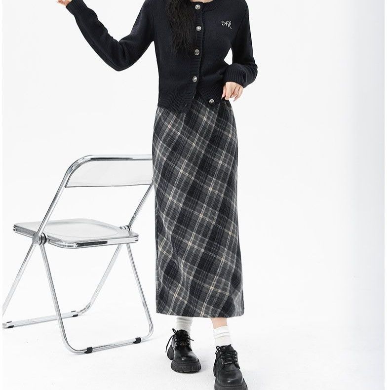 タイトスカート クラシックチェック柄タイトスカートロング丈
