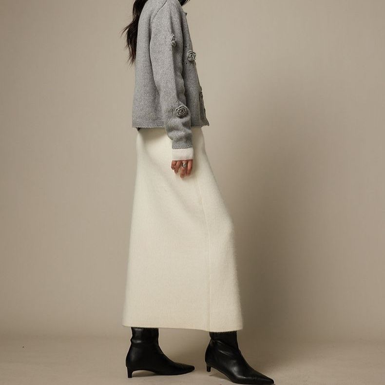 タイトスカート 起毛素材のすっきりシルエットロングタイトスカート