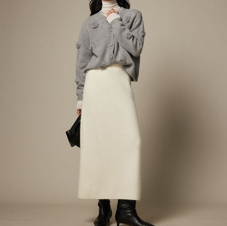 タイトスカート 起毛素材のすっきりシルエットロングタイトスカート