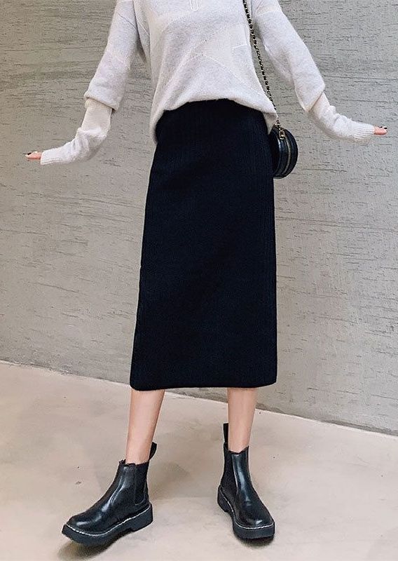 タイトスカート 縦リブニットロングタイトスカート