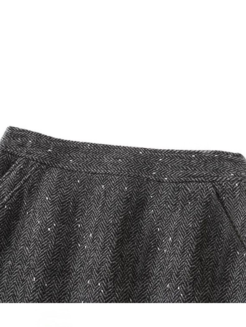 タイトスカート ヘリンボーン柄ツイード台形ミニスカート